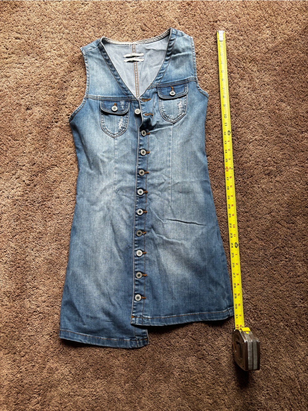 KanCan Blue Button-Front Denim Overall Dress